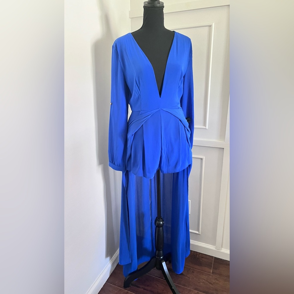 Elegant Blue Long Sleeve Maxi Romper NWOT